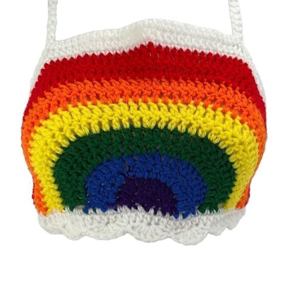 Handmade Napper brand rainbow crop top halter adjustable pride crochet XS NEW - Picture 3 of 16